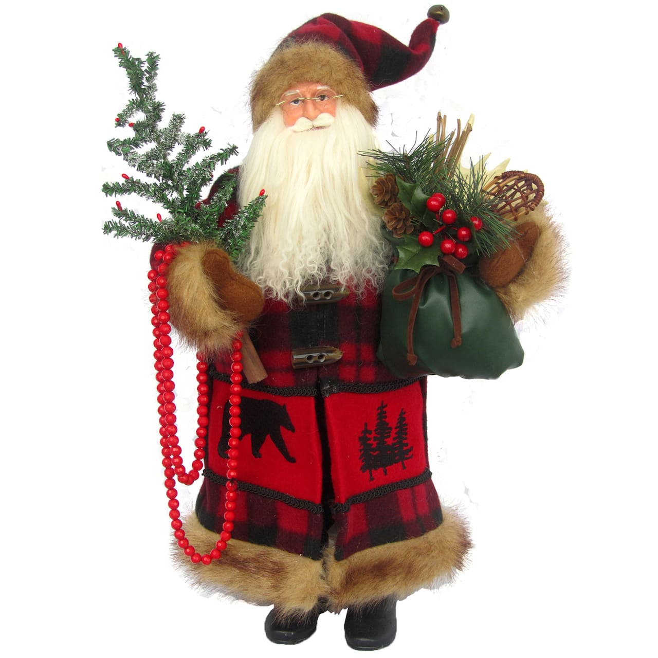 Santa's Workshop 18" Buffalo Plaid with Black Bear Santa Figure